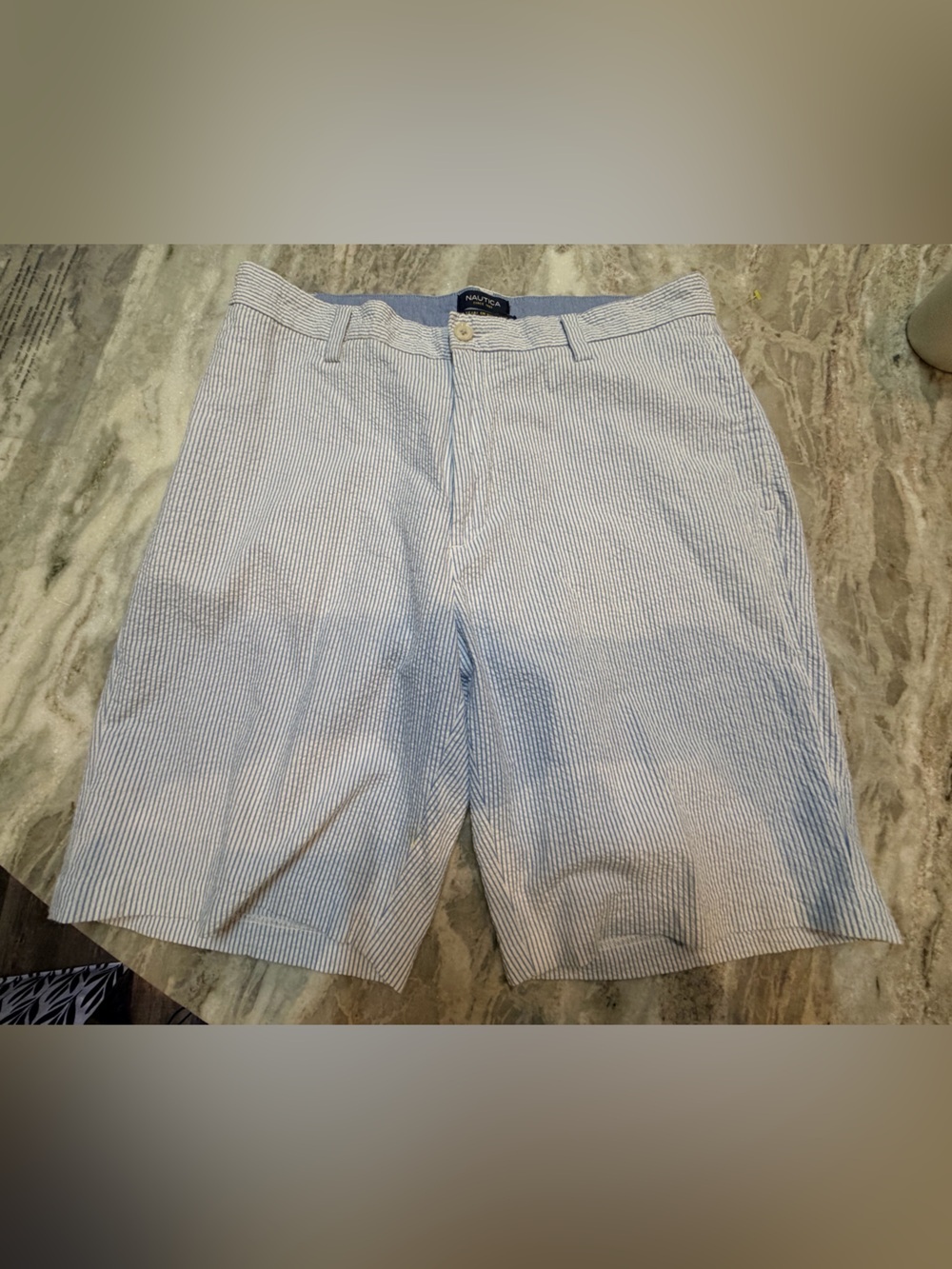 Nautica Seersucker Shorts Mens 34 Blue White Striped Classic Summer